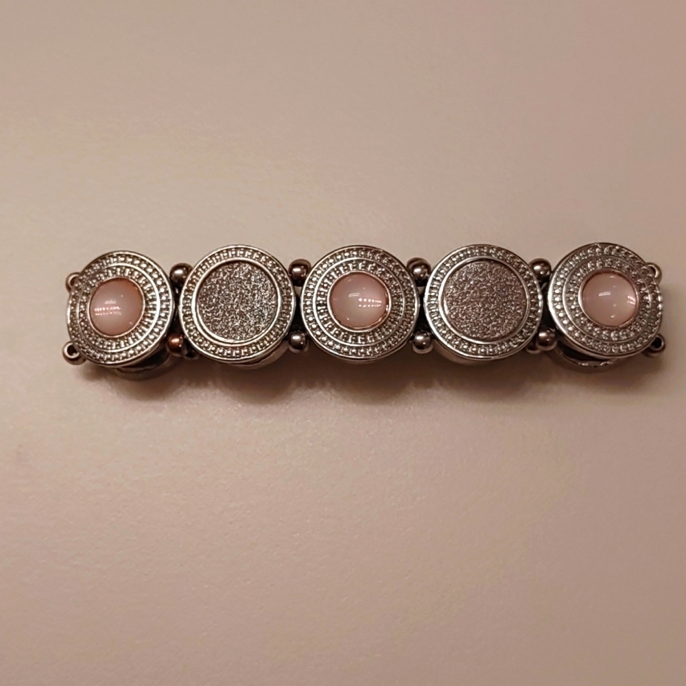 2/$30 Silver tone Coin Bracelet with Pink Cat's Eye Stones - Picture 2 of 5